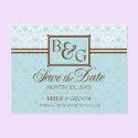Aqua & Brown Save The Date Postcard