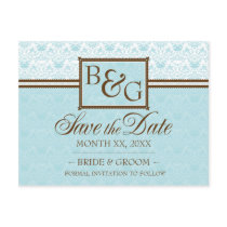 Aqua & Brown Save The Date Postcard by twoheartsshoppe Aqua & Brown Save The Date Postcard
