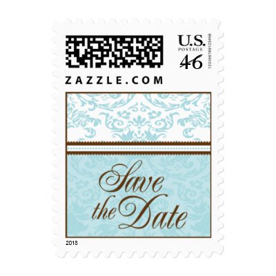 Aqua & Brown Save The Date Small Postage by twoheartsshoppe