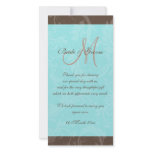 Aqua brown wedding "thank you" monogram custom photo card