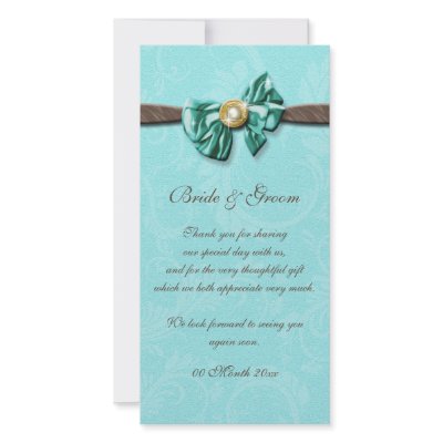 Aqua brown wedding "thank you" theme personalized photo card by mensgifts