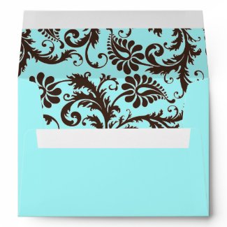 Aqua, Brown, White Floral Damask A7 Envelope envelope