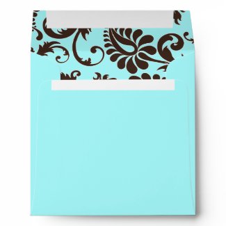 Aqua, Brown, White Floral Damask Envelope envelope