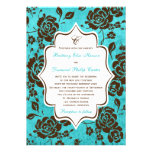 Aqua Brown White Floral Damask Wedding Invitation