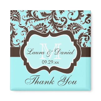 Aqua, Brown, White Floral Wedding Favor Magnet magnet