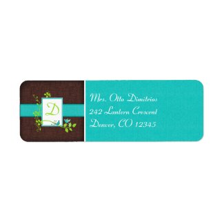 Aqua, Brown, White, Green Monogram Address Label label