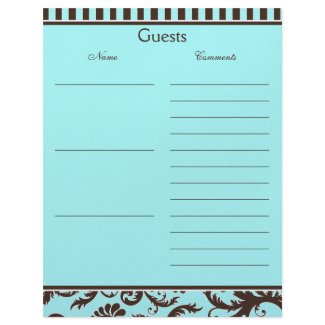 Aqua, Brown, White Stripe Damask Guest Book Paper letterhead
