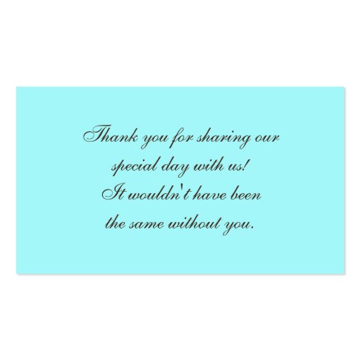 Aqua, Brown, White Stripe Damask Wedding Favor Tag Business Card (back side)