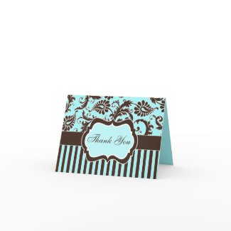 Aqua, Brown, White Striped Thank You Note Card card