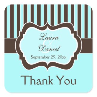 Aqua, Brown, White Striped Wedding Favor Sticker sticker