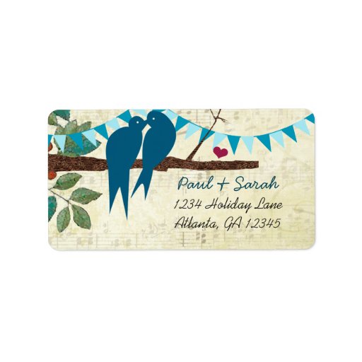 Aqua Bunting Vintage Love Birds Damask Hills Custom Address Labels