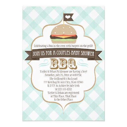 Aqua Burger Couples BBQ Baby Shower Invitations