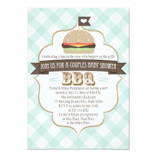Aqua Burger Couples BBQ Baby Shower Invitations 5" X 7" Invitation Card