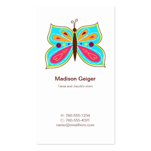 Aqua Butterfly Mommy Calling Cards Business Card (front side)