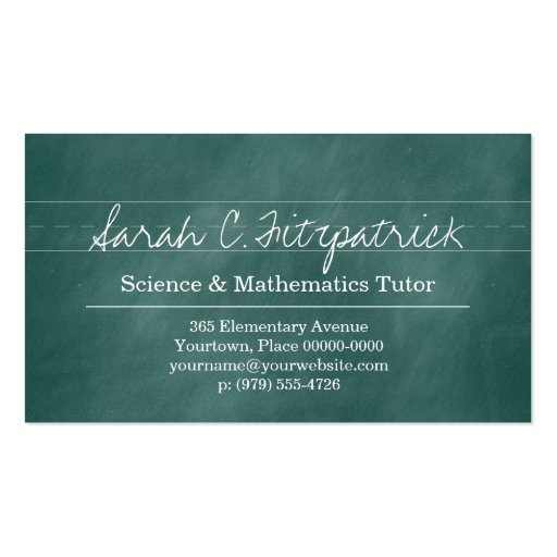 Aqua Chalkboard Teacher Tutor Business Card (front side)