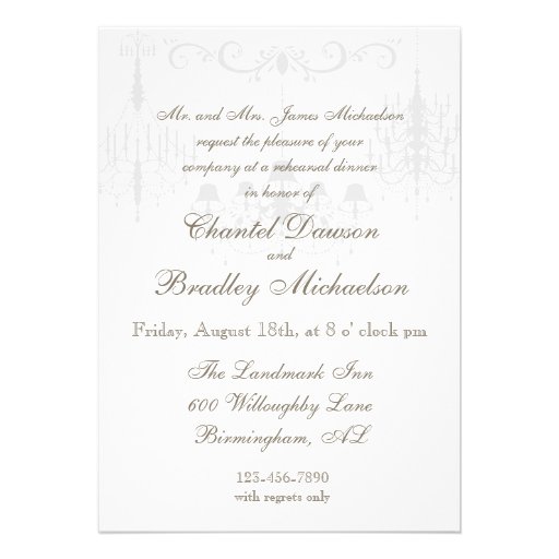 Aqua Chandelier Rehearsal Dinner Card Invitation