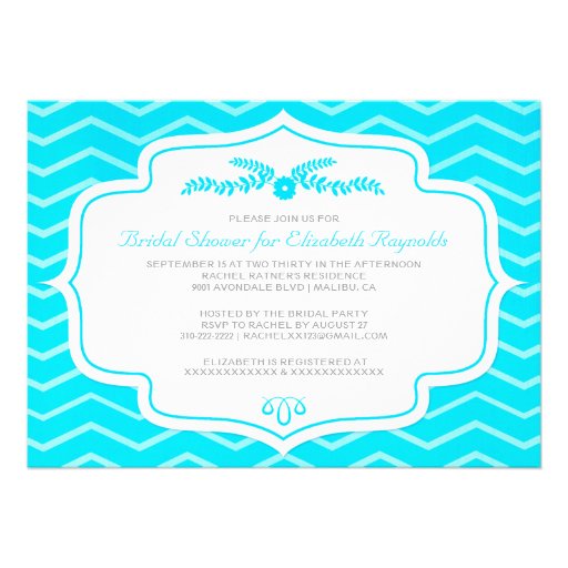 Aqua Chevron Bridal Shower Invitations