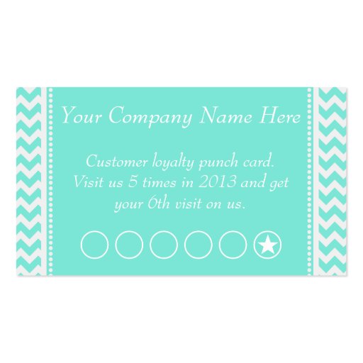 Aqua Chevron Discount Promotional Punch Card Business Card (front side)