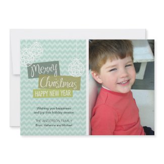Aqua Chevron Ornamental Christmas Card