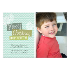 Aqua Chevron Ornamental Christmas Card