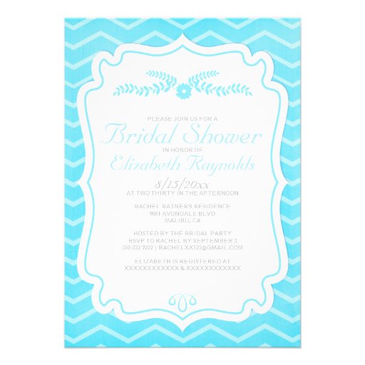Aqua Chevron Stripes Bridal Shower Invitations