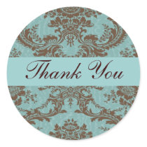 Aqua Chocolate Damask Thank You stickers by Cardgallery Aqua Chocolate Damask Thank You stickers