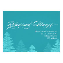 Aqua Christmas Wedding Rehearsal Dinner Invitation