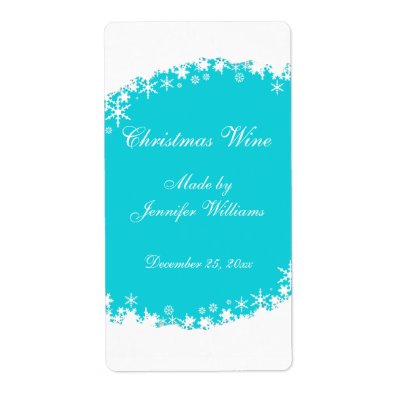 Aqua Christmas Wine Label by Lilleaf