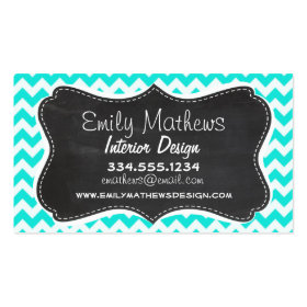 Aqua Color Chevron; Vintage Chalkboard look Double-Sided Standard Business Cards (Pack Of 100)