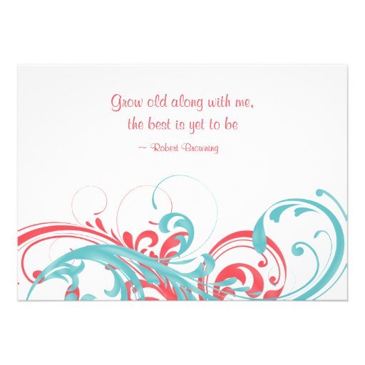 Aqua Coral Floral Destination Wedding Invitation