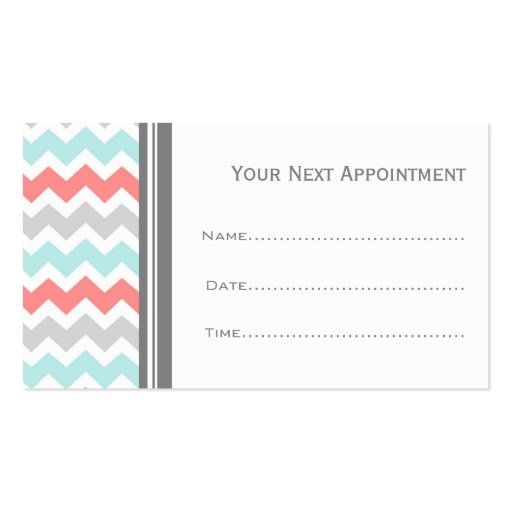 Aqua Coral Grey Chevron Salon Appointment Cards Business Card Templates (back side)