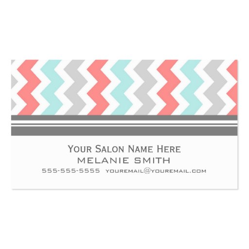 Aqua Coral Grey Chevron Salon Appointment Cards Business Card Templates (front side)