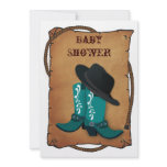 aqua cowboy boots western mommy baby shower custom announcement