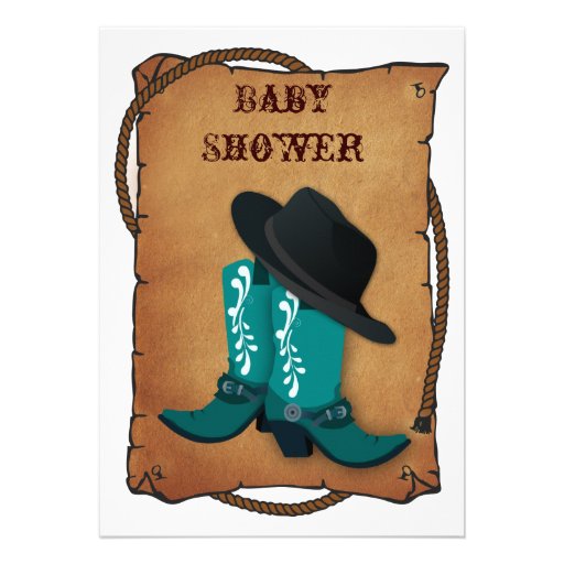aqua cowboy boots western mommy baby shower custom announcement