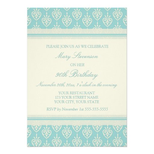 Aqua Cream Photo 90th Birthday Party Invitations