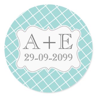 Aqua Cross Hatch Vintage Wedding Monogram Sticker