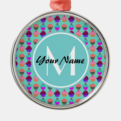 aqua cupcake personalized monogram round metal christmas aqua cupcake personalized monogram round metal christmas