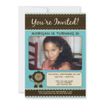 Aqua Custom 5x7 Flat Lion Birthday Party Invite invitations