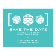 Aqua D20 Dice Gamer Save the Date Postcard