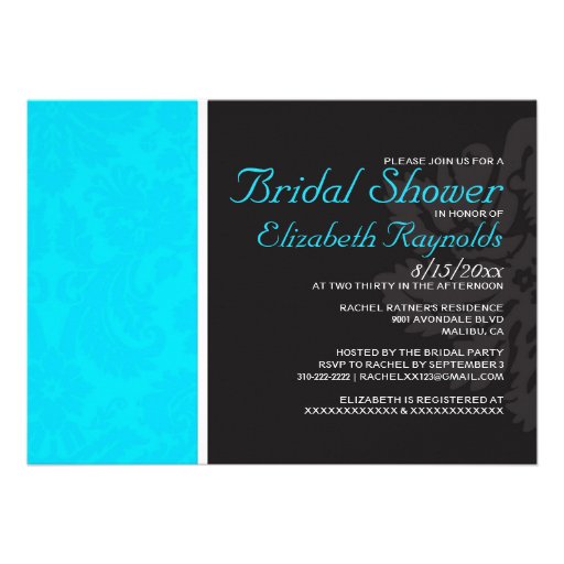 Aqua Damask Bridal Shower Invitations