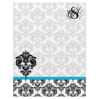 Aqua Damask Monogram Letterhead letterhead