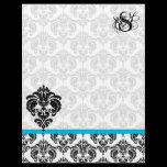 Aqua Damask Monogram Letterhead