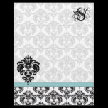 Aqua Damask Monogram Letterhead