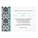 Aqua Damask Monogram Wedding Invitation