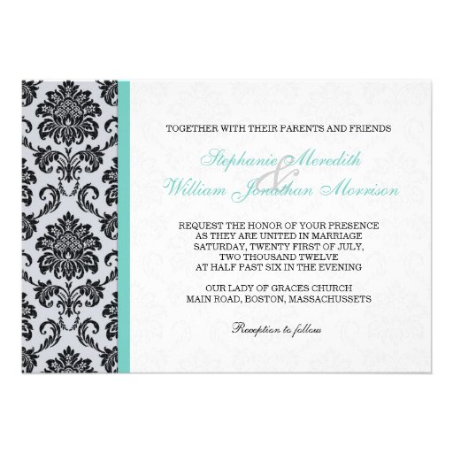 Aqua Damask Monogram Wedding Invitation