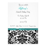 aqua damask Sweet Sixteen party Invitation invitations
