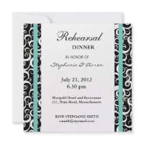 Aqua Damask Swirl Rehearsal Dinner Invitation