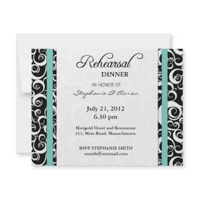 Aqua Damask Swirl Rehearsal Dinner Invitation by Eternalflame