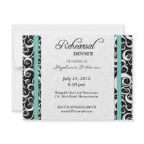 Aqua Damask Swirl Rehearsal Dinner Invitation