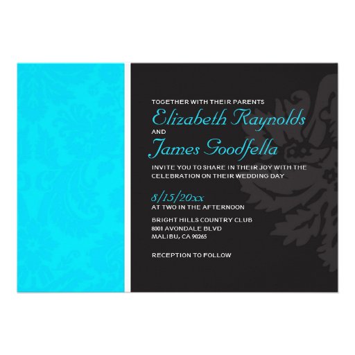 Aqua Damask Wedding Invitations